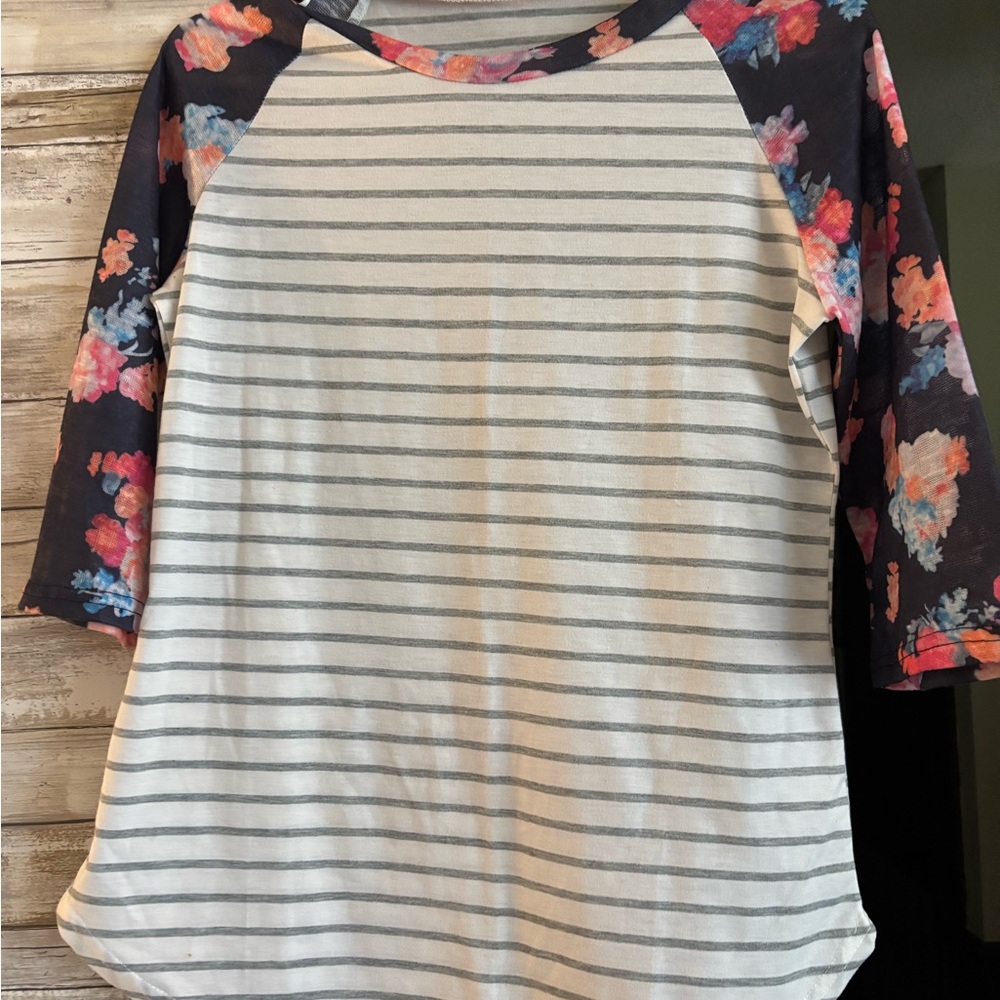 Floral Sleeve Striped Women's Top